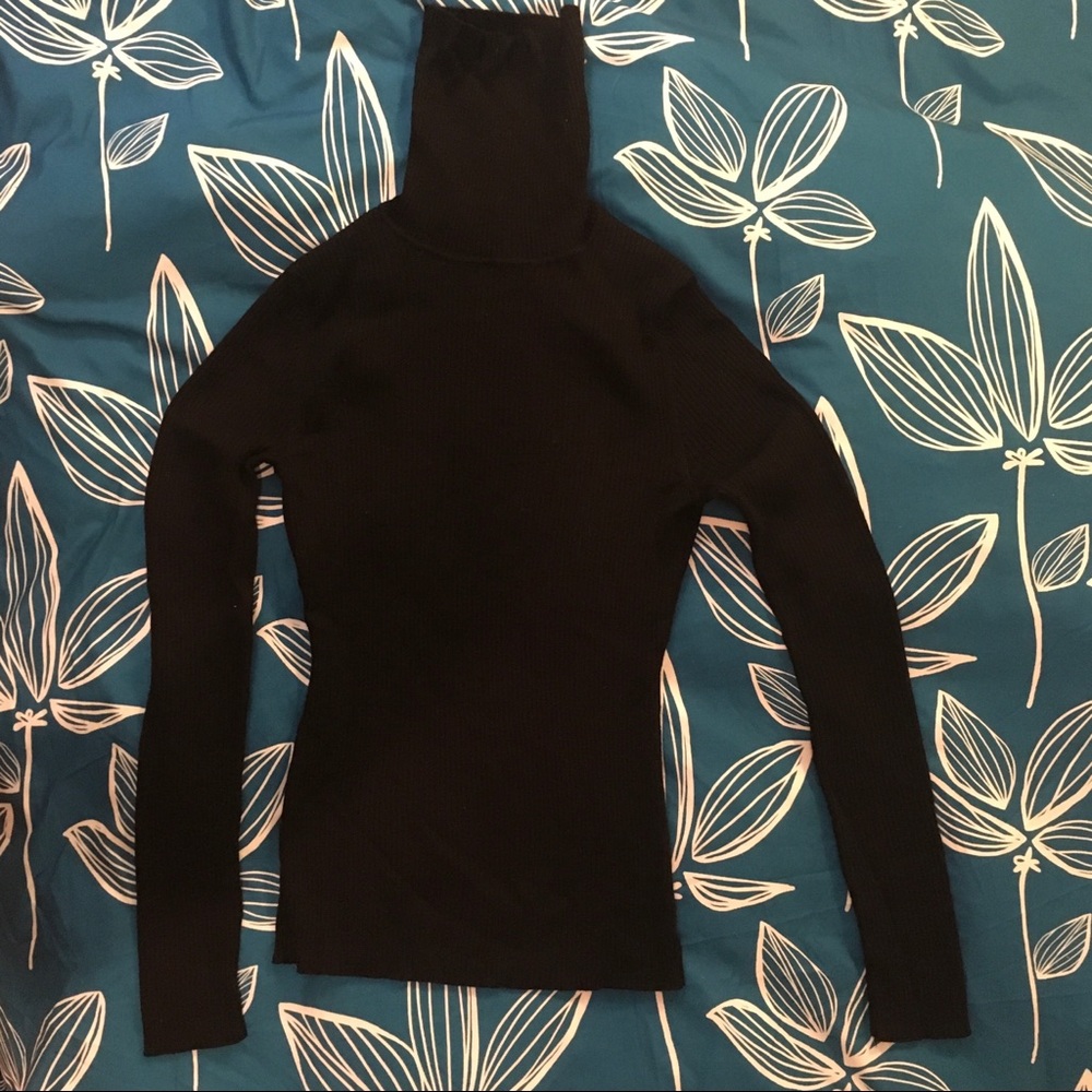 Fitted ribbed merino turtleneck sweater